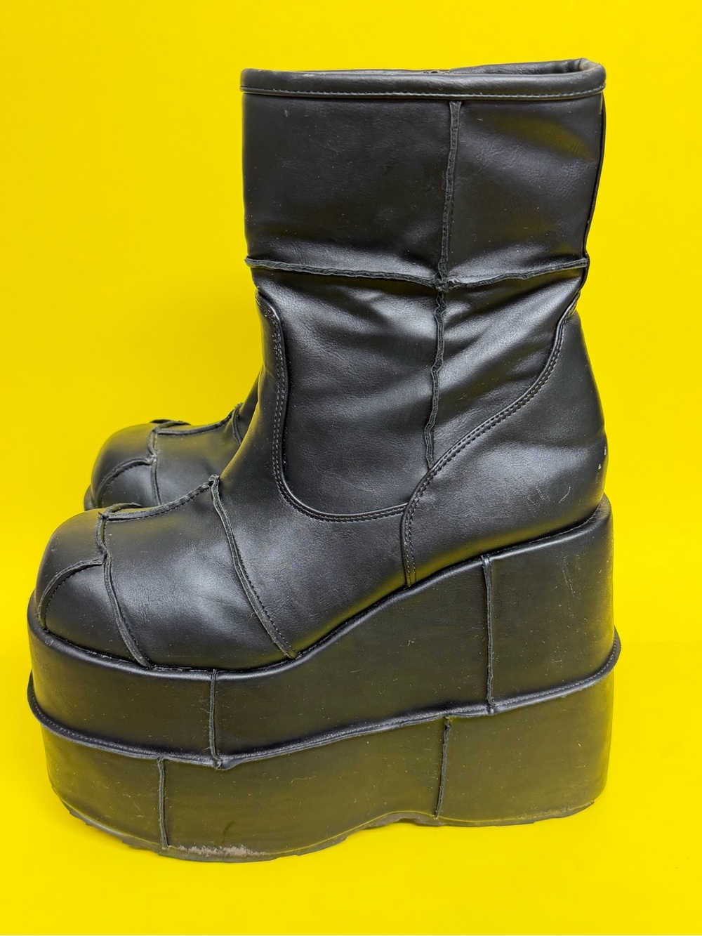 Demonia Stack 201 Platform Ankle Boots 7" Black Vegan Leather Side Zip Mens 11